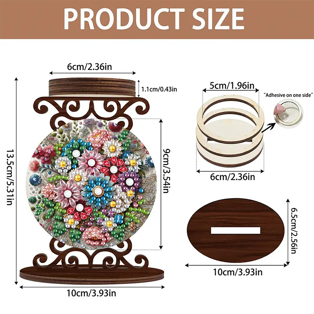 Wooden Diamond Painting Candle Holder Rhinestone Candlestick Decor (Flower)