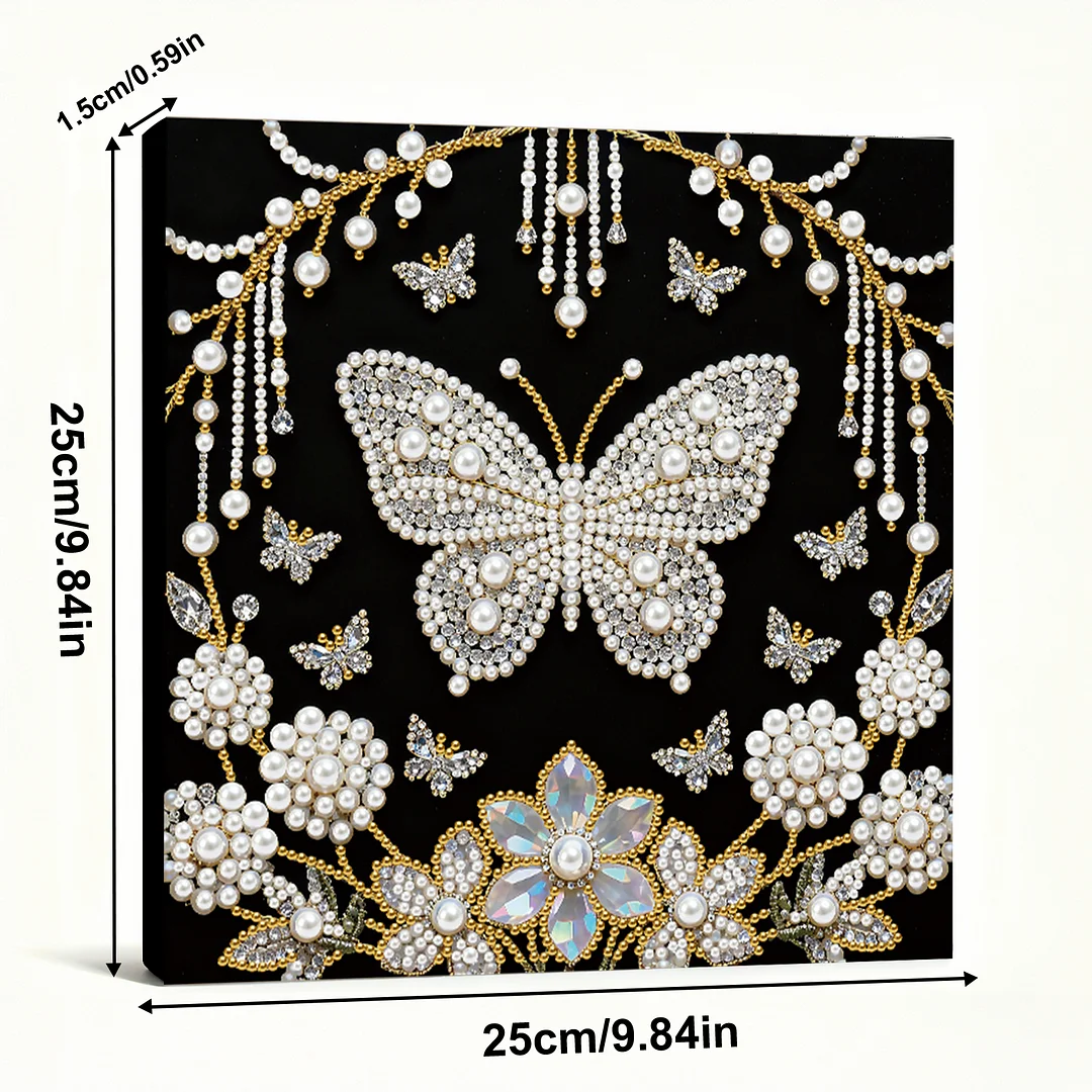 Flower Butterfly DIY Pearl Art Diamond Painting Kit Home Decor 25x25cm With Frame