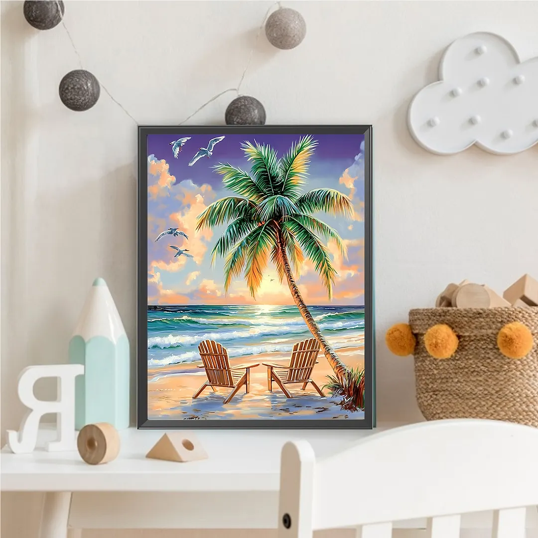 Sunset Beach Palm Oil Diamond Painting Kit 30x40cm