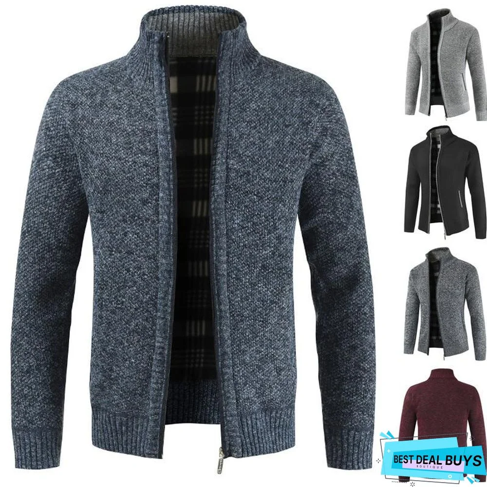 Autumn Winter New Men's Jacket Slim Fit Stand Collar Zipper Jacket Men Solid Cotton Thick Warm Jacket