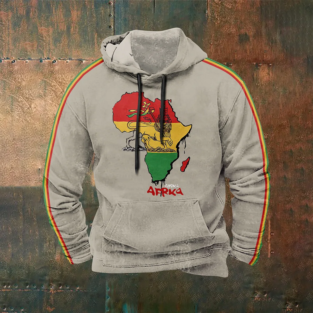 Men's African Juneteenth Lion Reggae Art  Hooded Sweatshirt