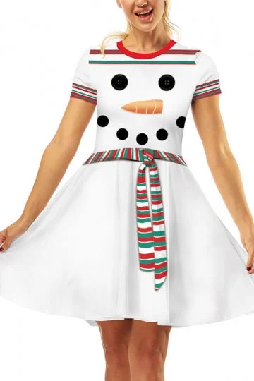 Snowman Print Christmas Dress Crew Neck-elleschic