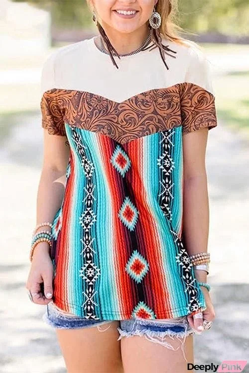 Ethnic Print Short Sleeve T Shirt