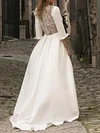 White Color Lace Split-Joint Half Sleeve Wedding Maxi Dress