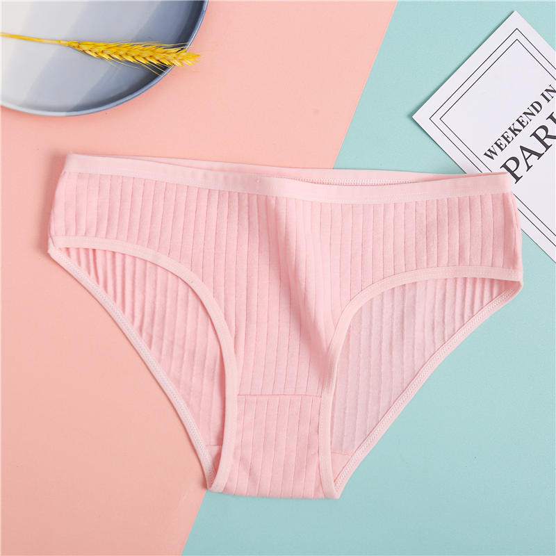 Buyergood Cotton Panties Breathable Striped Women's Cotton Briefs Sexy Female Underpants Underwear Women Solid Skin-Friendly Lingerie M-XL