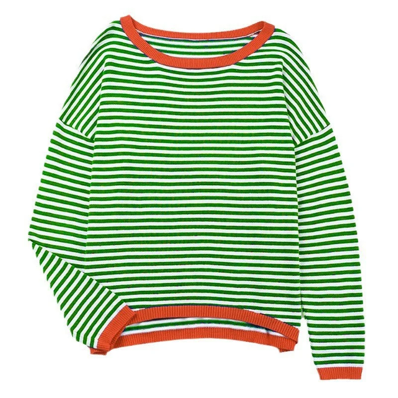 Uveng Knitted Striped Color Collision Design Sweaters