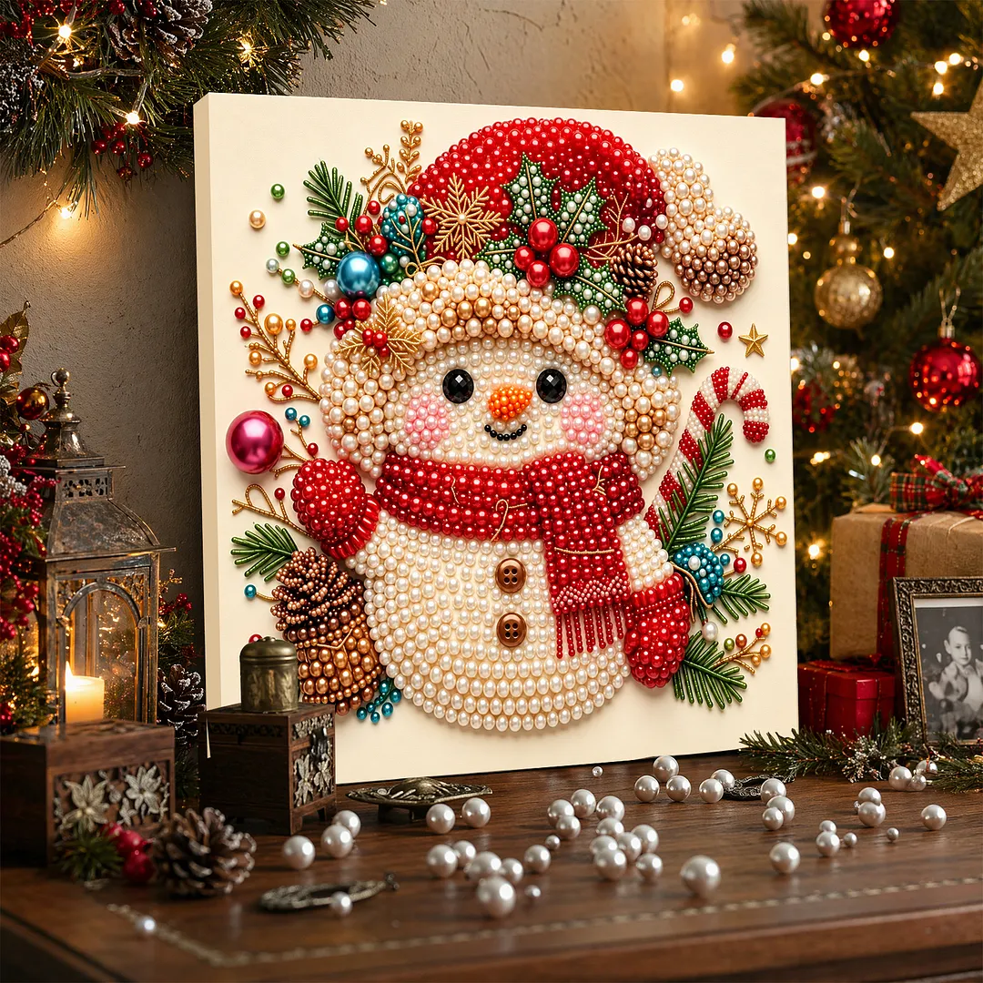 Framed Pearl Painting Kit Christmas Bead Snowman 7.87x7.87in