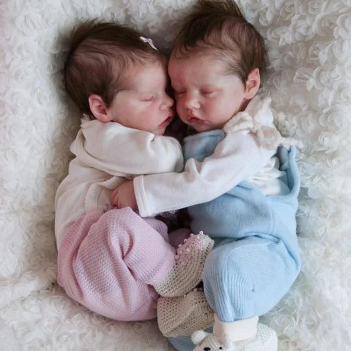 Lifelike Reborn Twins Boy and Girl 12'' Real Lifelike Baby Sleeping Reborn Doll Silicone Vinyl Newborns Debbie and Deborah by Dollreborns®