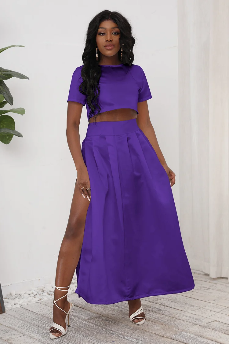 Elegant Evening Gown Pleated Slit Maxi Skirt Set