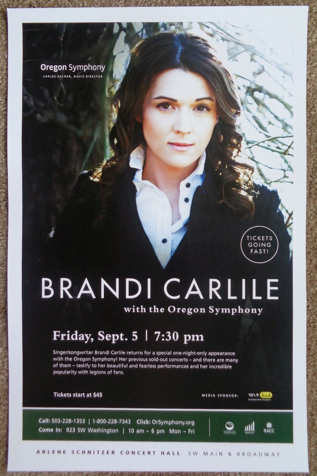 BRANDI CARLILE 2014 Gig POSTER Portland OREGON SYMPHONY Concert