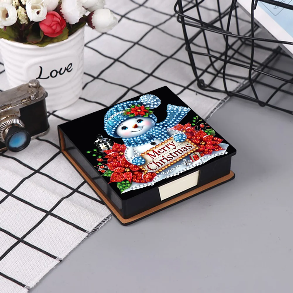 5D DIY PU Snowman Diamond Painting Notecard Box Gem Art Sticky Note Holder