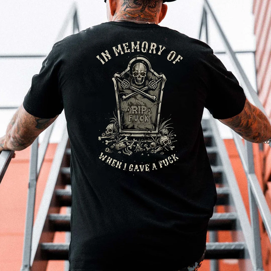 IN MEMORY OF WHEN I GAVE A FUCK Grave Skeleton Print Men's T-shirt