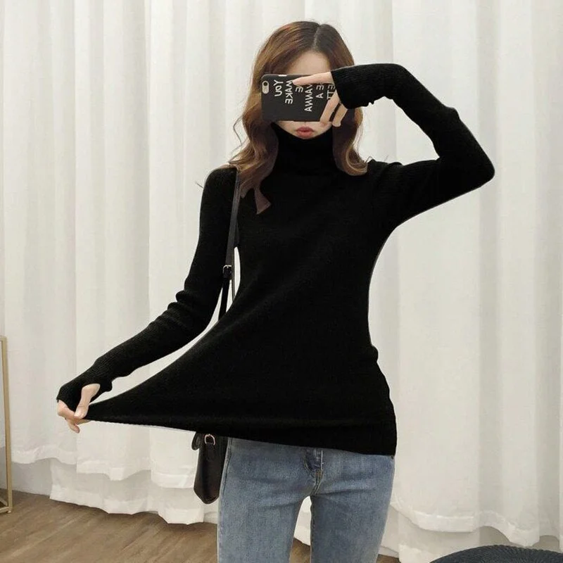 2020 Autumn Winter warm Sweater Women Knitted Ribbed Pullover Sweater Long Sleeve Turtleneck Slim Jumper Soft Warm Pull Femme