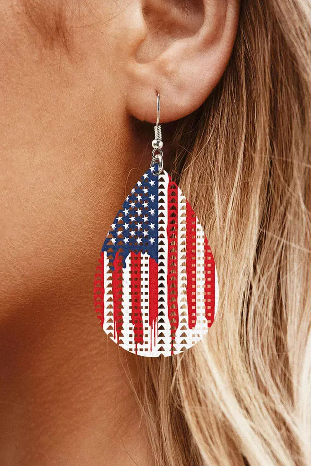 Multicolor American Flag Hollow Out Water Drop Earrings | IFYHOME