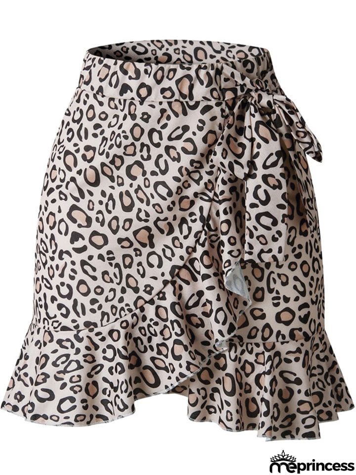 New Summer Multi Dot Print Slim Ruffle High Waist Bow Tie Skirts