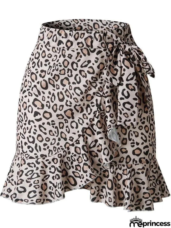 New Summer Multi Dot Print Slim Ruffle High Waist Bow Tie Skirts