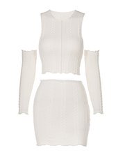 Fashionv-Knit Cold Shoulder Long Sleeve Skirt Set