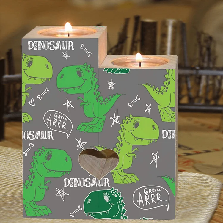 Cute Dinosaurs Wooden Candle Holder