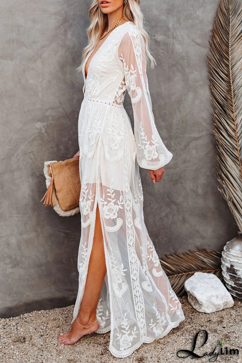 Casual Solid Lace V Neck Lace Dress Dresses(3 Colors)