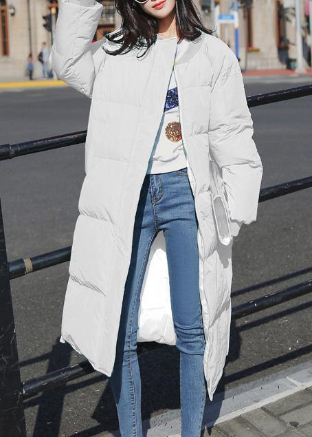 VCSHOES trendy plus size winter jacket overcoat white o neck pockets down coat winter