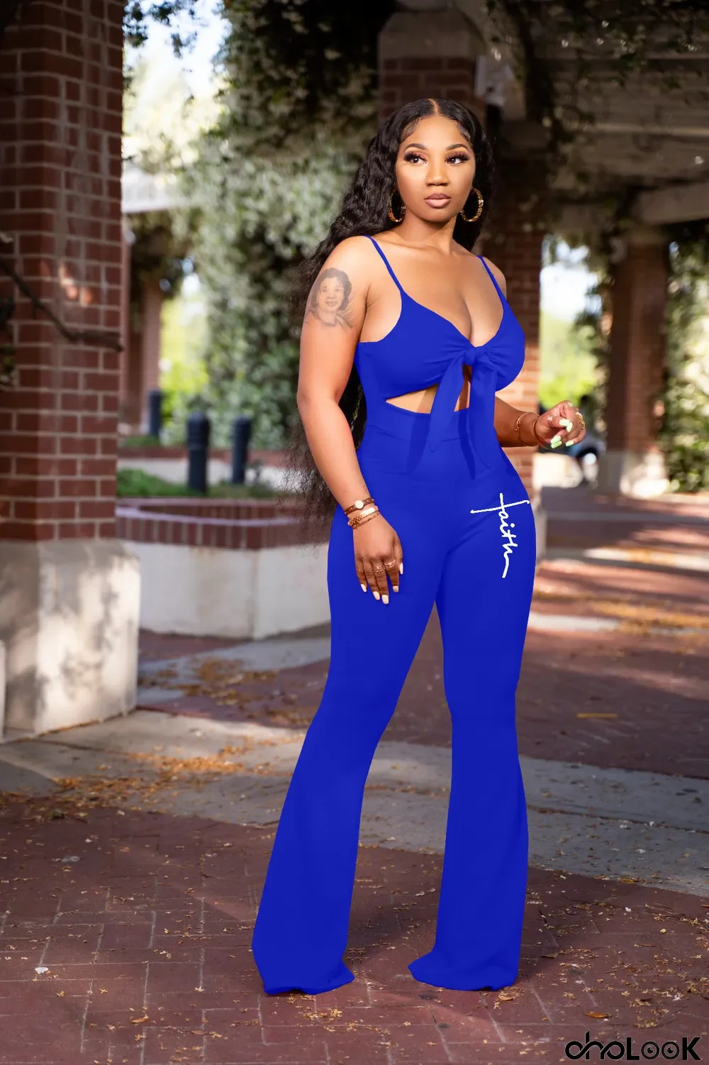 Women's Sexy Solid Letter Print Bell Bottom Jumpsuit