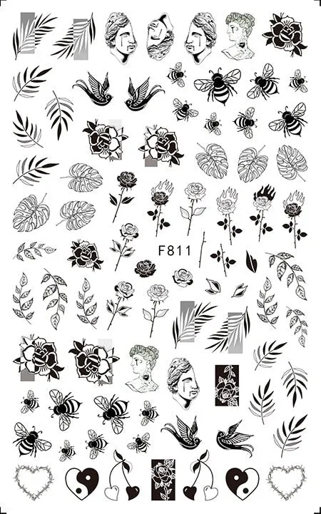 1pcs Leaf With Lines Nails Sticker Designer Fruit Nail Art 3D Decals Acrylic Designs Self Adhesive Manicure Slider Accesorioss-Nail Inspo