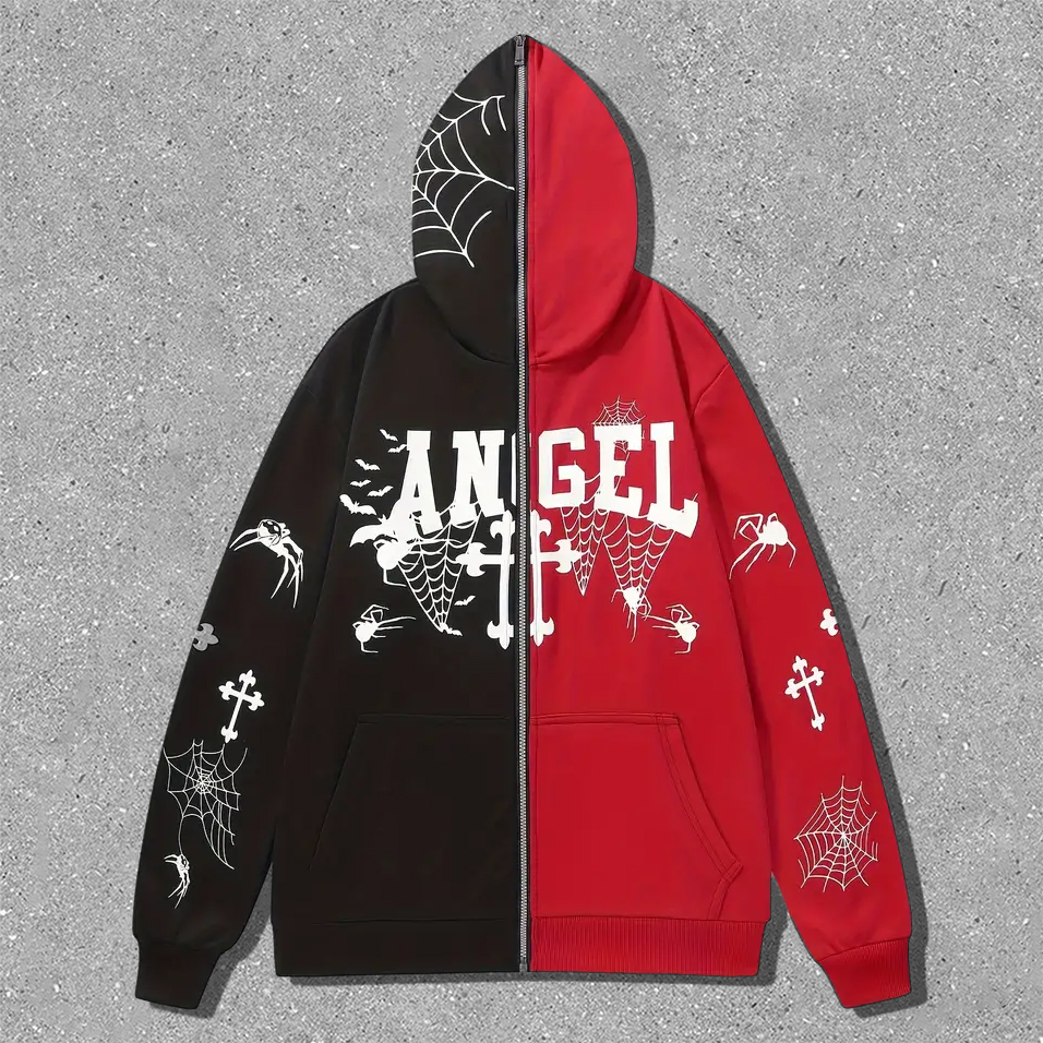 Contrast color statement cross hoodie
