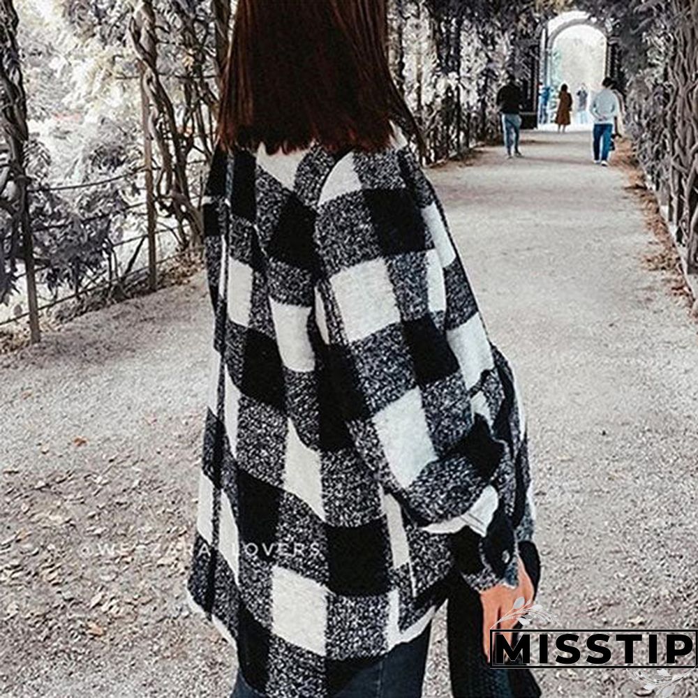 Classic Thick Colorblock Checked Button Down Shirt Jacket Woolen