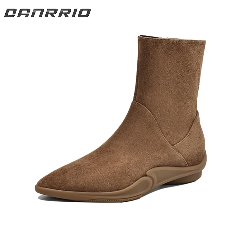4.5CM Suede Sheepskin Zipper Martin Boots Chunky Heels DANRRIO.COM DANRRIO
