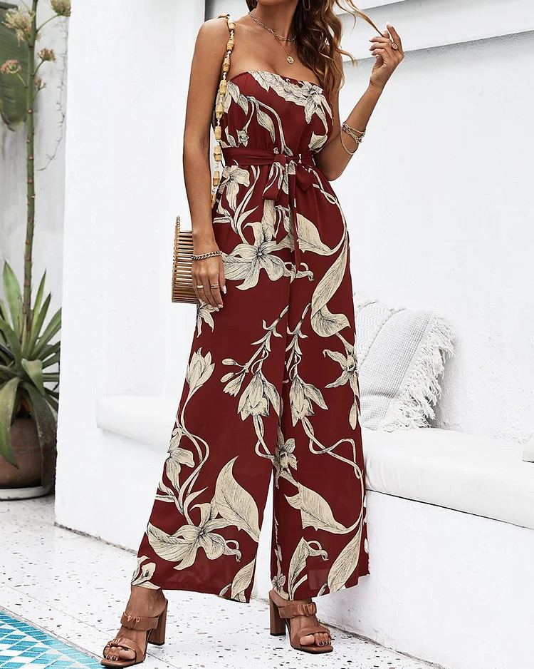 Casual Strapless Print Jumpsuit