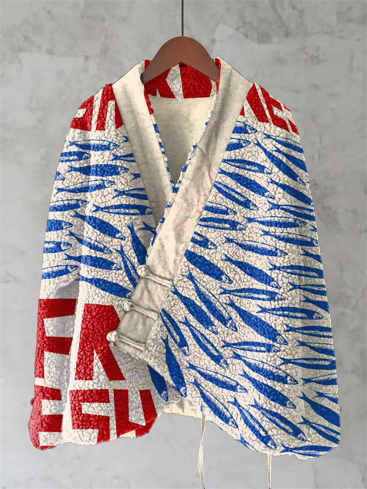 Vintage Sardine Art Wool Kimono Cardigan