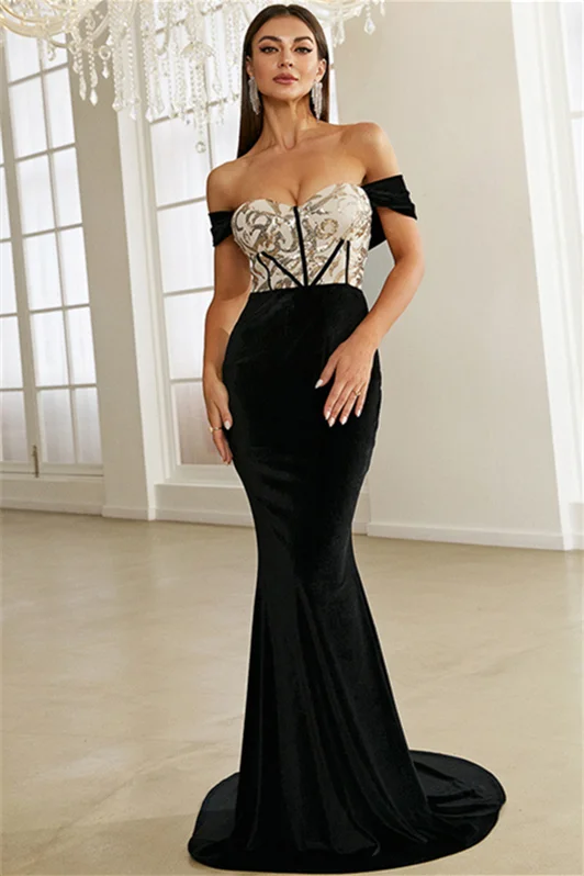 New Arrival Off-the-Shoulder Black Evening Dress Mermaid Long YE0157 - lulusllly