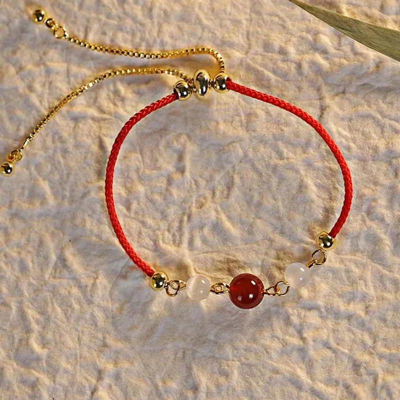 Red Agate Cat Eye Braided String Confidence Bracelet