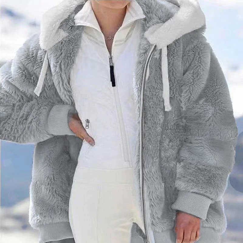 🔥【Christmas Sale】Fashion Soild Winter Loose Plush Hooded Coat
