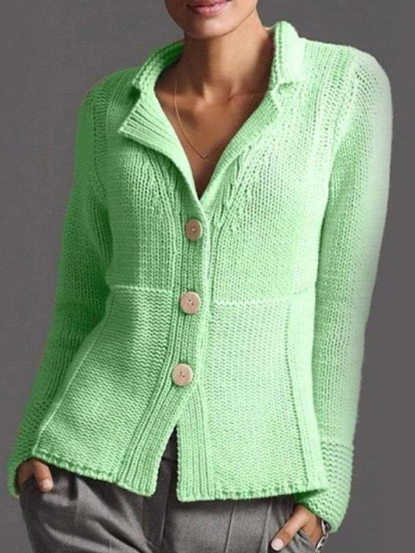 Fold-over Collar Solid Color Cardigan