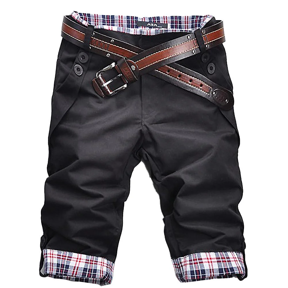 Plus Size Men Casual Shorts Pants Summer Plaid Patchwork Pockets Buttons Fifth Pants Loose Beach Shorts