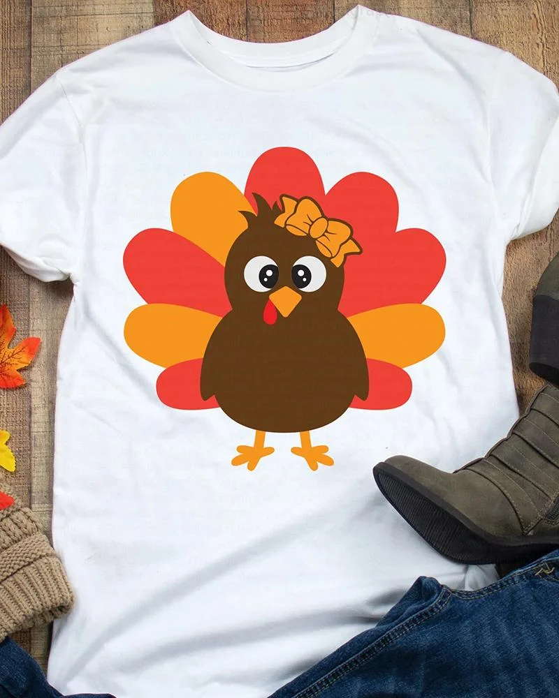 Turkey Print White T-Shirt