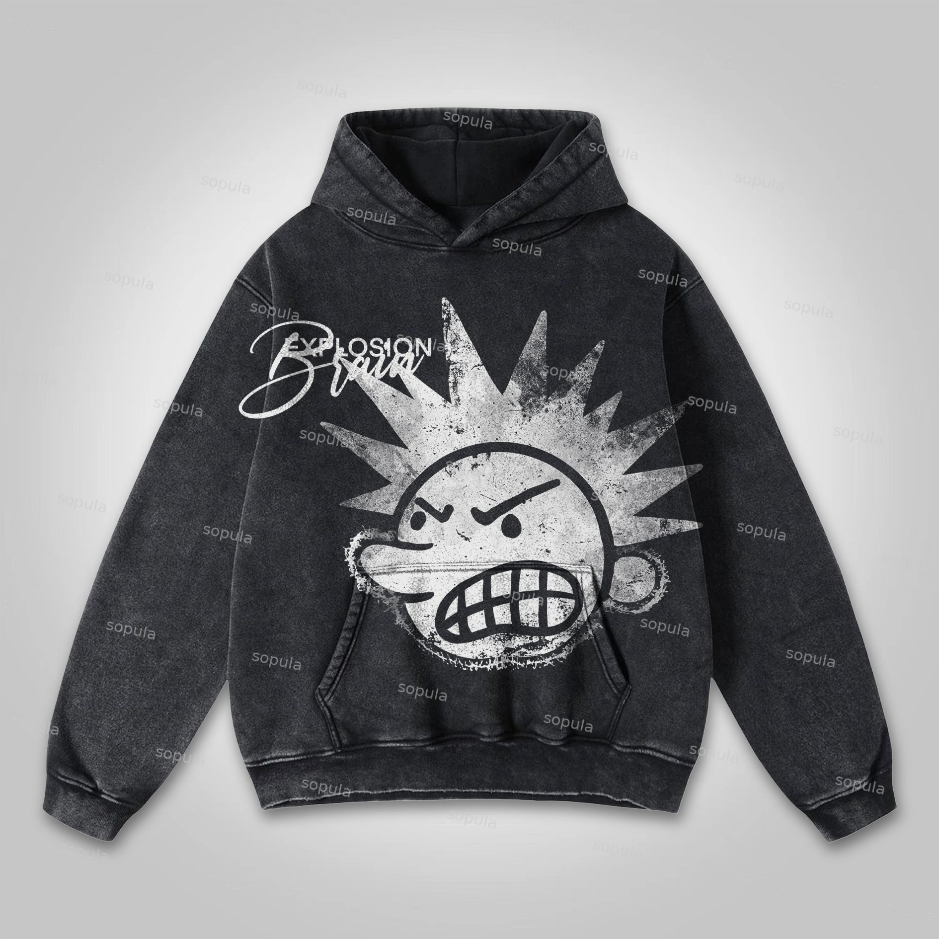 Sopula Casual The Brain Explodes Graphic Washed Hoodie - Sopula｜Premium Graphic Tees & Graphic Clothing