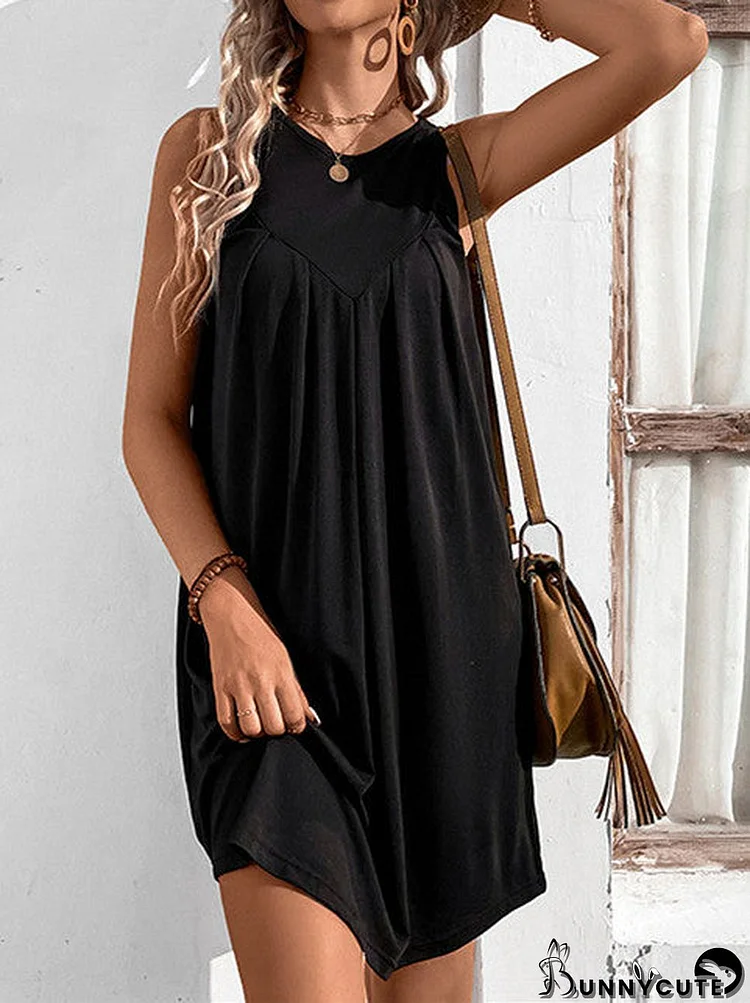 Women's Sleeveless Round Neck Solid Color Casual Dress