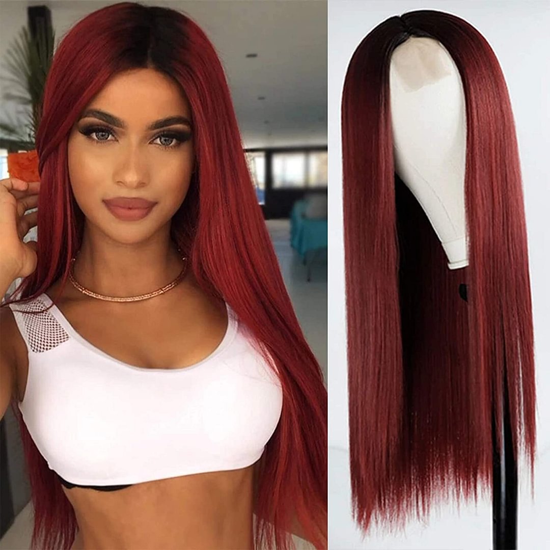 Women' s Red Straight Hot Mini Lace Front Wig-elleschic