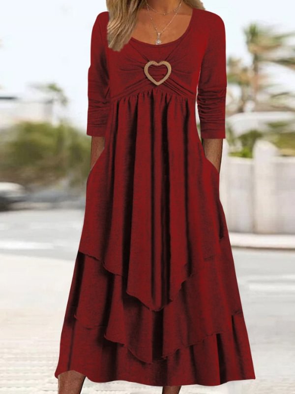 Comfy Plain Long Sleeve Midi Dress