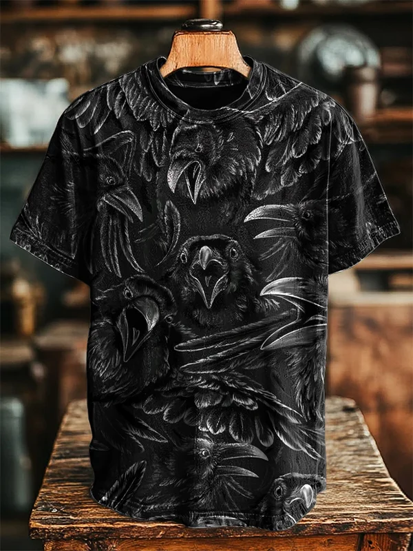 Men's Raven Pattern Print Casual T-Shirt
