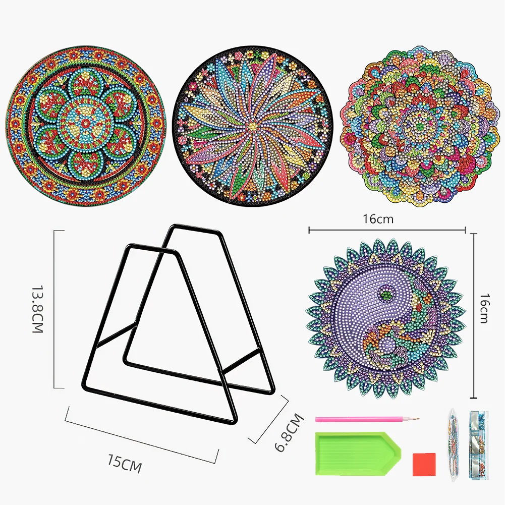 4pcs DIY Mandala Wooden Diamond Painted Placemats for Dining Table Decor(16*16cm)