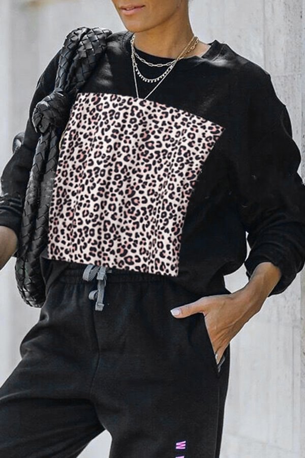 Street Leopard Print Stitching Long Sleeved Hoodies