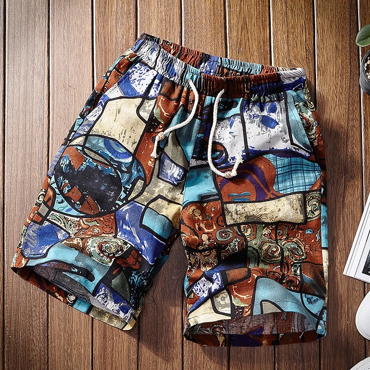 BrosWear Casual Trendy Abstract Geometry Beach Shorts