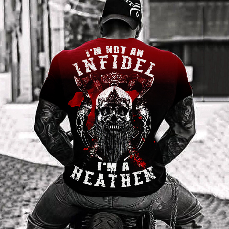 Viking Skull I&rsquo;M Not An Infidel I&rsquo;M A Heathen Printed Back T-Shirt wearshes
