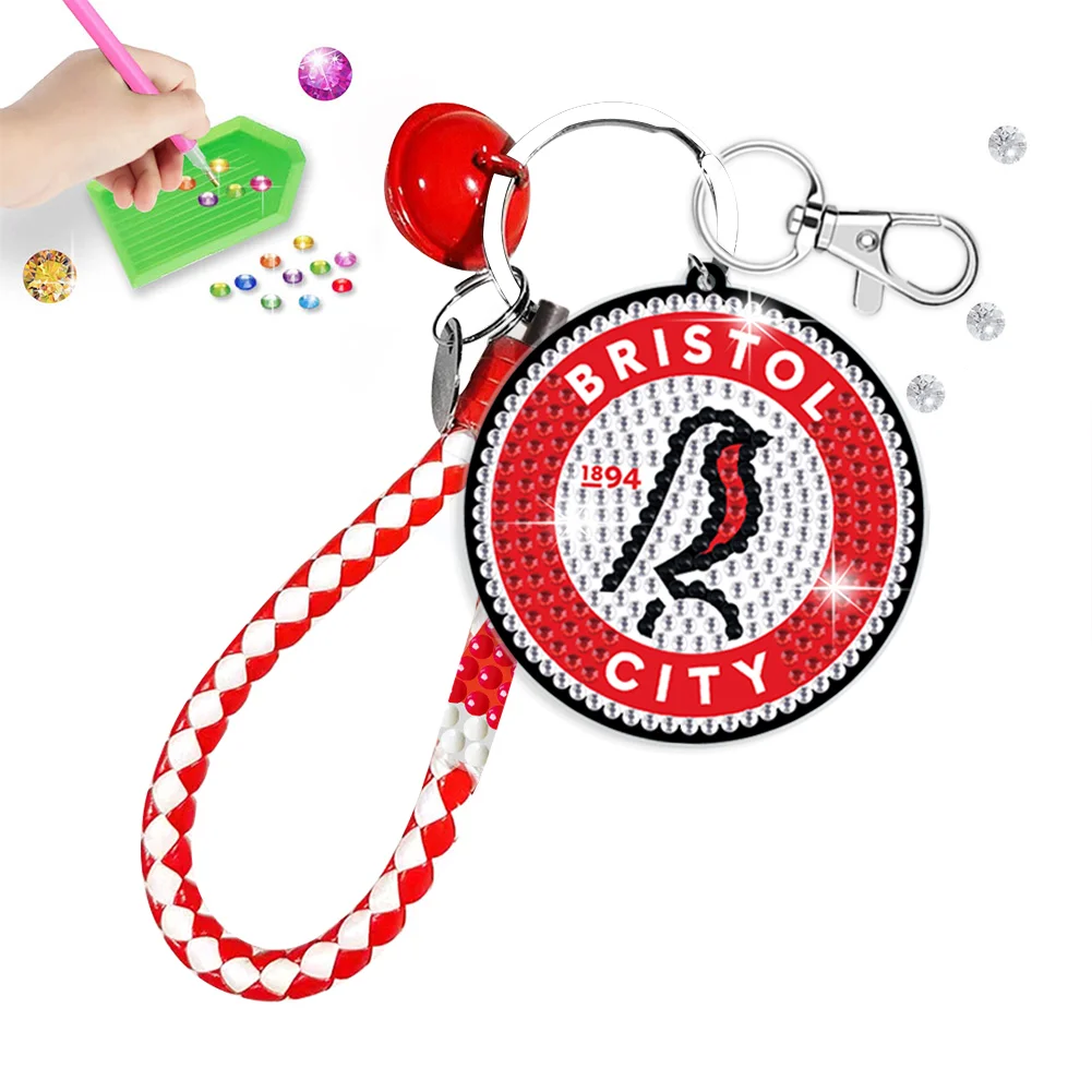 【Upgrade】DIY Bristol City F.C. Logo Double Sided Rhinestone Painting Keychain Pendant for Adult
