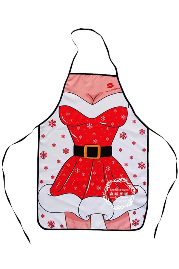 Womens Sexy Santa Claus Dress Printed Christmas Apron Red-elleschic