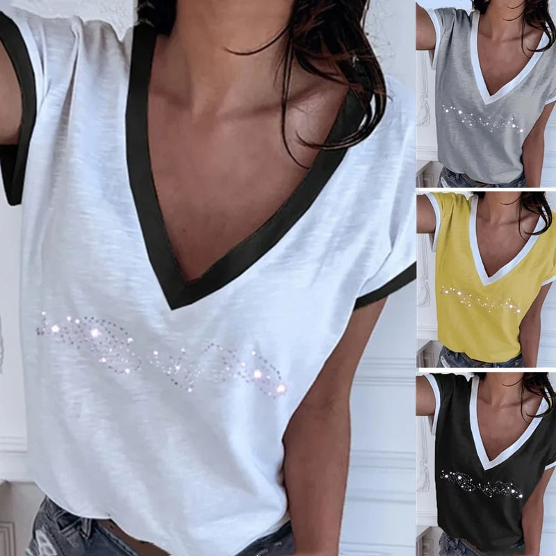 White Women Summer T Shirt Casual V-neck Tshirt Plus Size Short Sleeve Ladies Women Clothings Tee Shirts