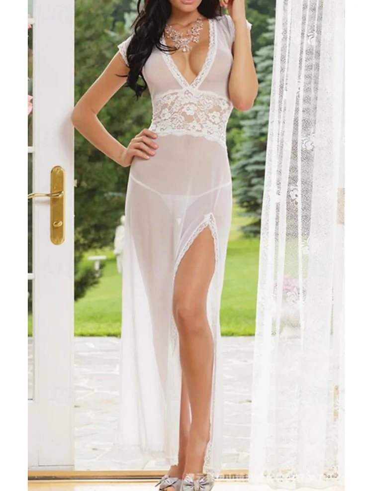 Sexy See-through Ladies Pajamas Sexy Underwear Long Dress Set